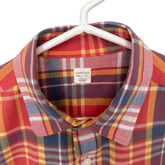 CREWCUTS 100% Cotton Red Plaid Short Sleeve Button Up Shirt Size 14 - Picture 2 of 11
